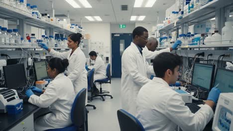 scientists and researchers working in a modern laboratory