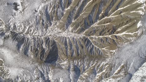 snowy mountain valley aerial view