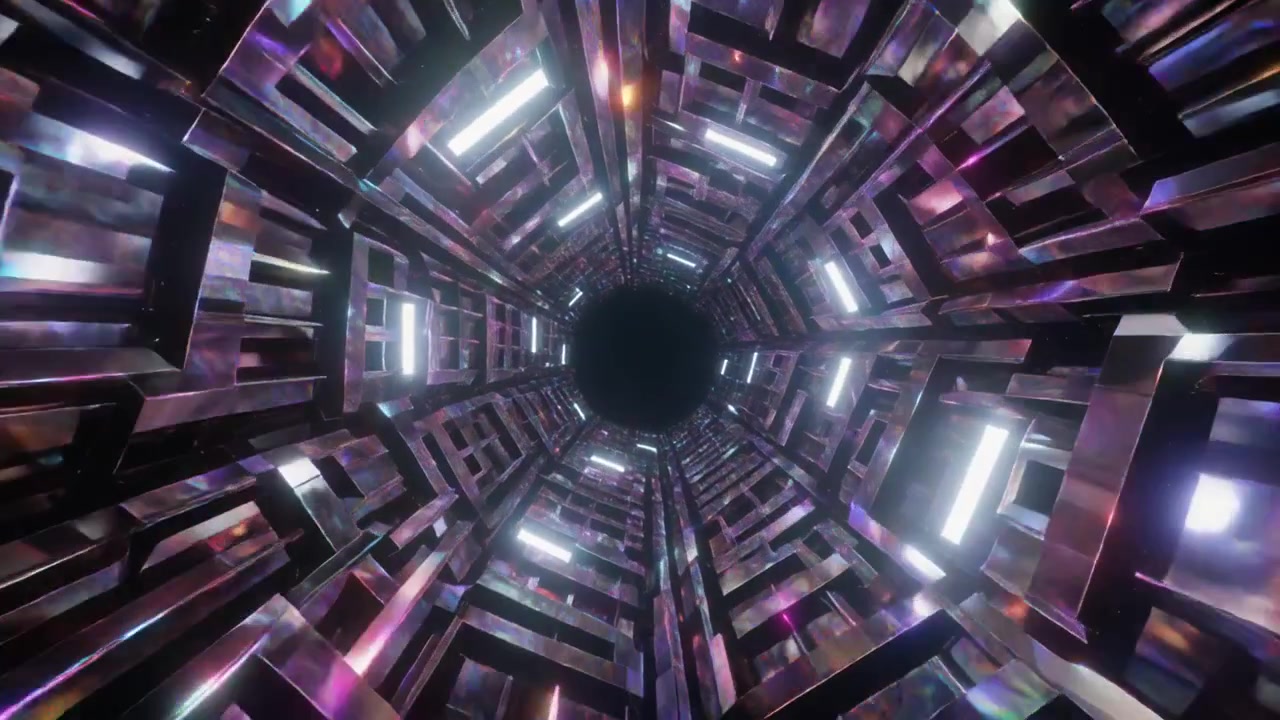 Abstract Futuristic Tunnel with Glowing Geometric Structures
