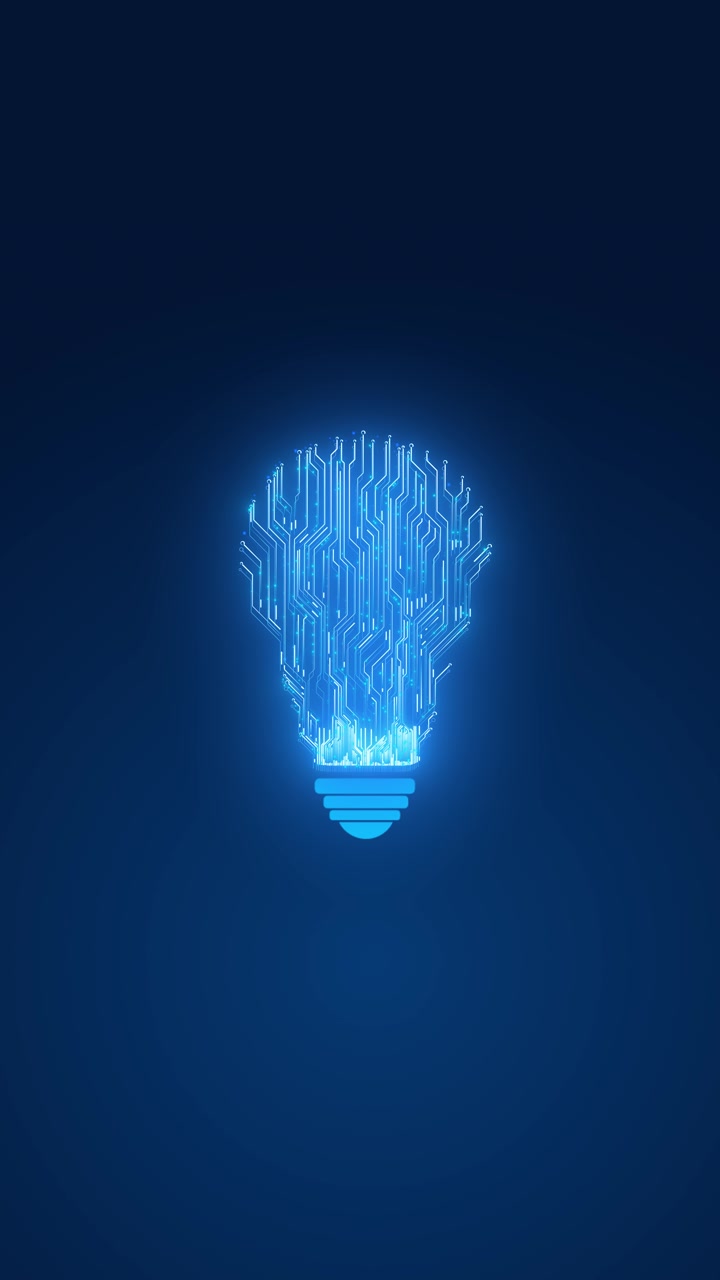 Circuit light bulb idea background with glowing blue electronic paths dark space and innovation for