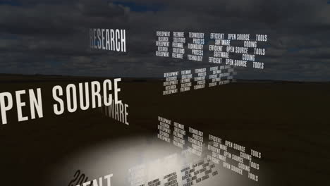 open source software text animation over landscape with cloudy sky