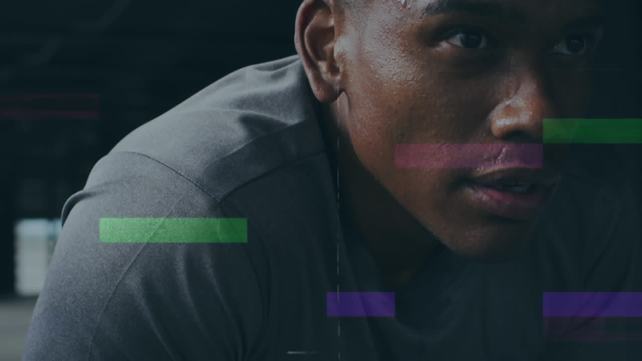 animación de interferencia sobre un deportista afroamericano en el gimnasio