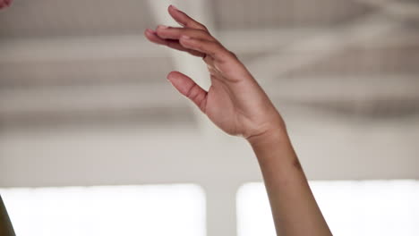 Dance,-ballet-and-hands-in-the-air-at-a-studio