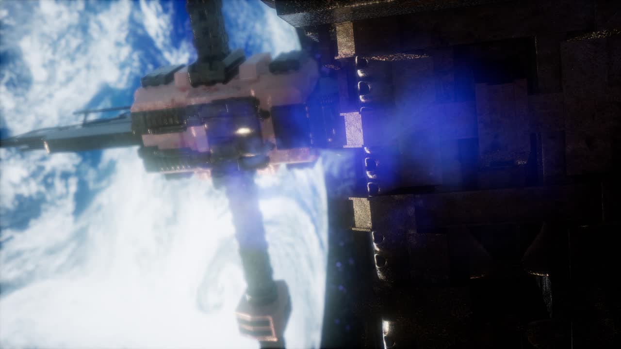 우주 정거장과 지구. 3d 애니메이션