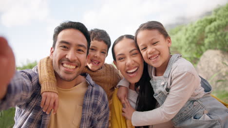 selfie, outdoor and family with vacation