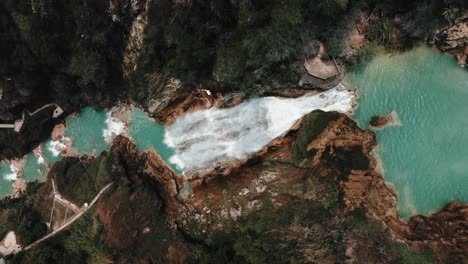 view from above of chiflon waterfalls located in chiapas, mexico - drone shot