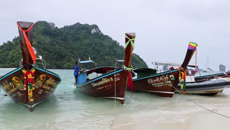 boats docked on a scenic thai beach