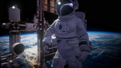 estación espacial internacional y astronauta en el espacio exterior sobre el planeta tierra
