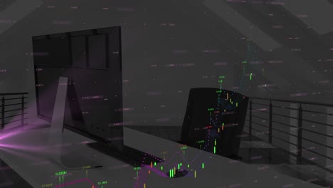 financial and stock market data processing against empty office in background