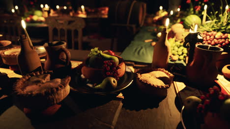 a beautifully arranged banquet table filled with various food and drinks