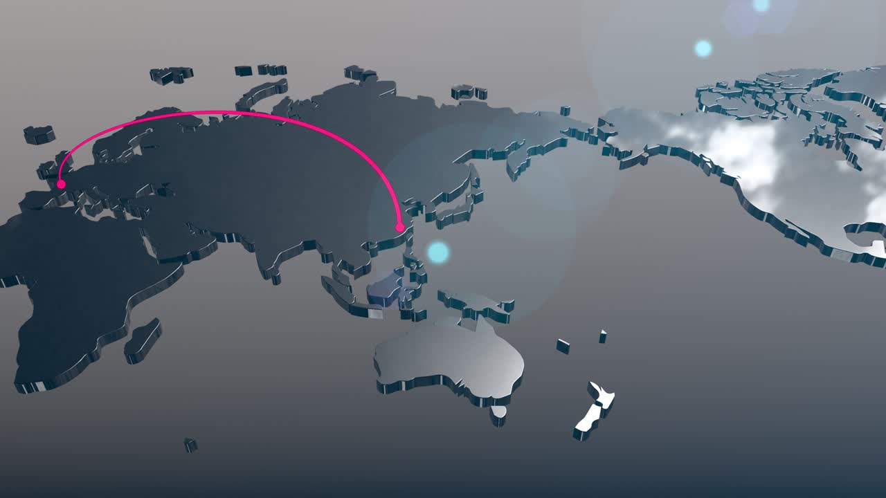 중국과 영국 연결 세계 지도 애니메이션