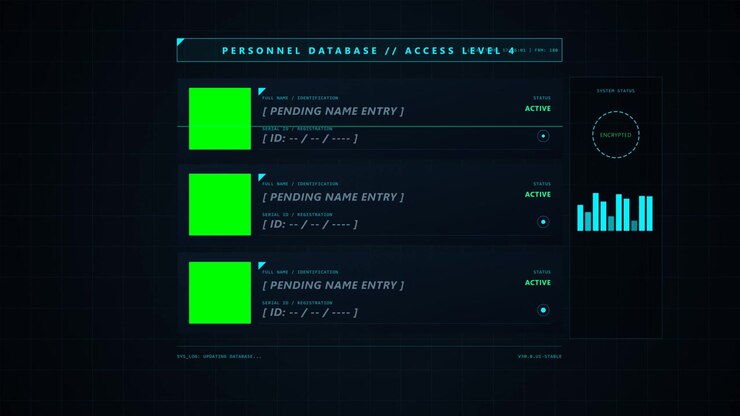 Futuristic Digital Personnel Database Interface with Data Loading