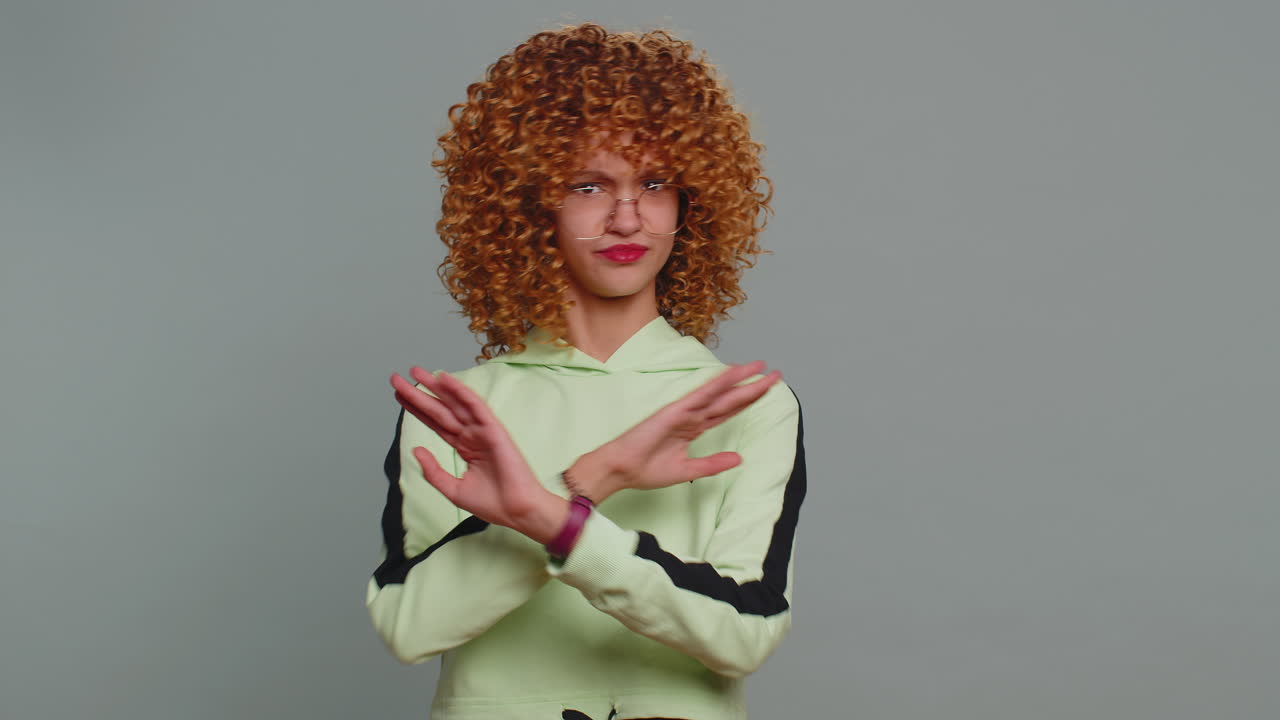 Displeased dissatisfied upset child girl shake head no dismiss unpleasant idea dont like proposal