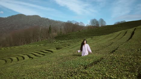 beautiful brunette in mountains