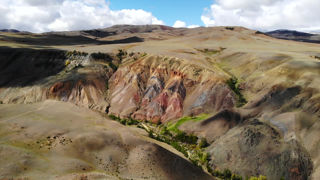 Aerial view of a colorful mountain landscape