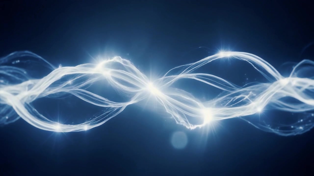 Abstract Glowing Blue Light Waves Flowing on Dark Background