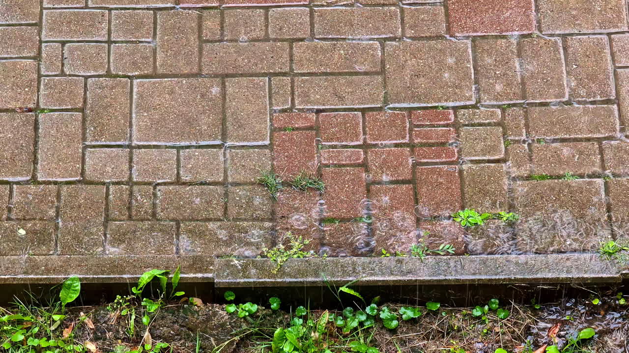 Wet Paver Patio with Puddles After Rain