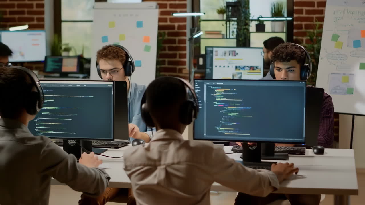 Young Developers Coding and Collaborating in a Modern Tech Office