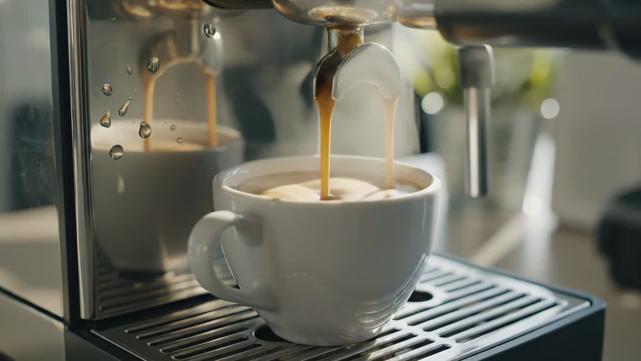 Freshly brewed coffee from an espresso machine