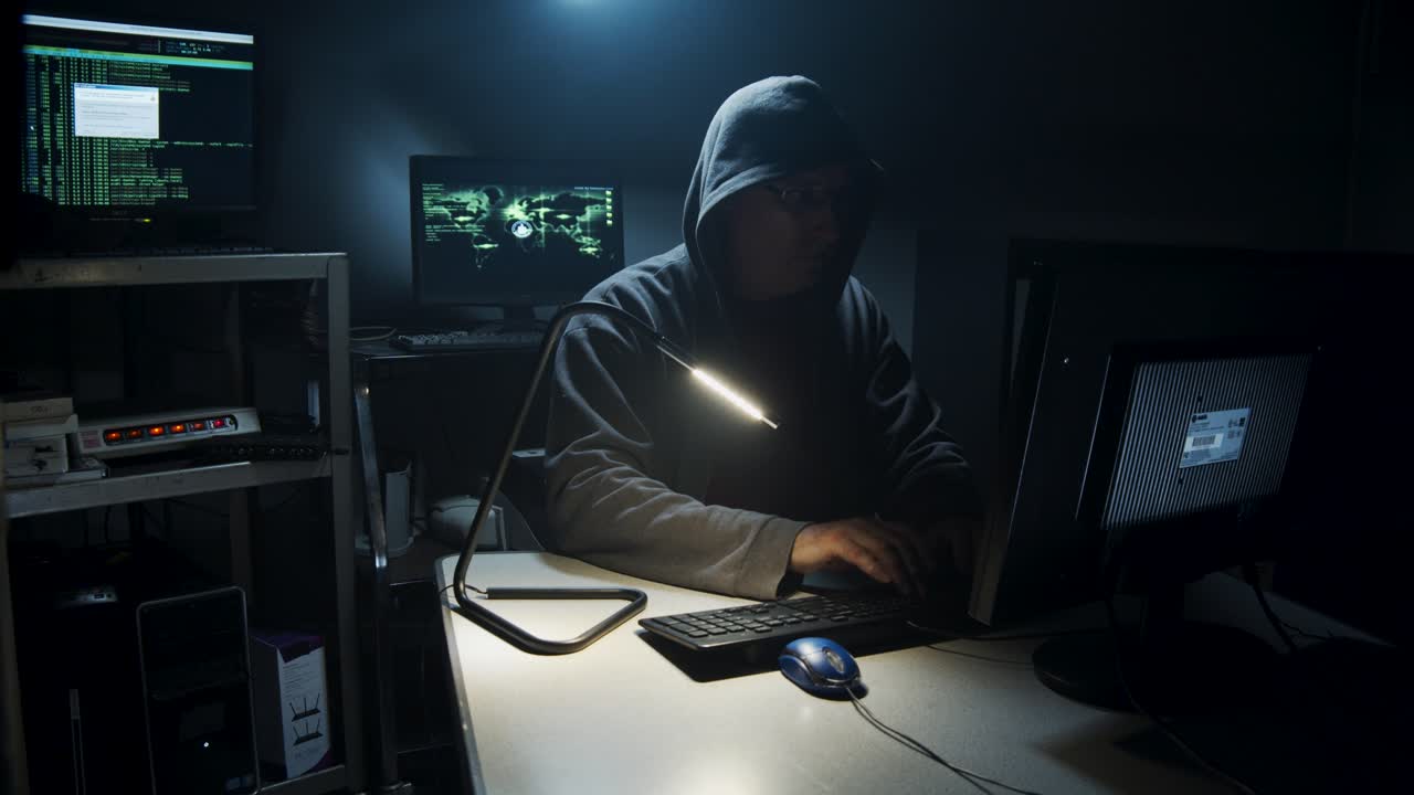 l'hacker di computer digita il codice del computer