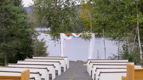 close up of autumn outdoor lakeside wedding ceremony in new york