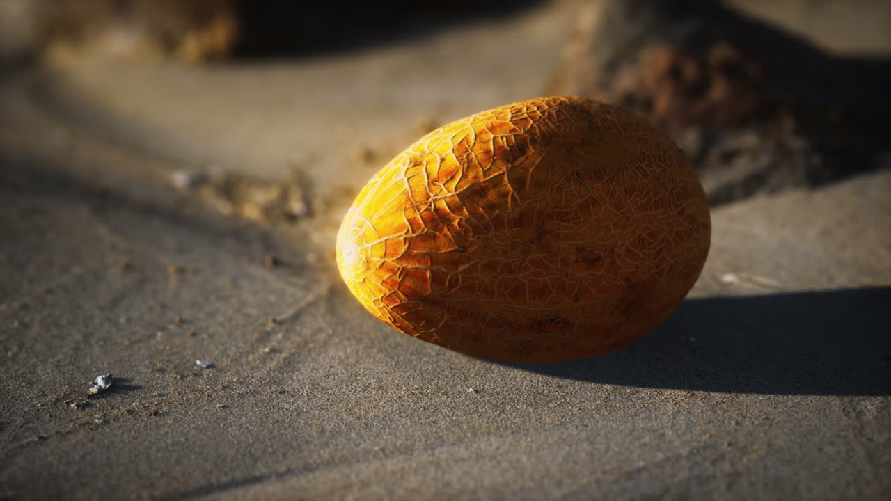 모래 해변에 있는 사막 멜론