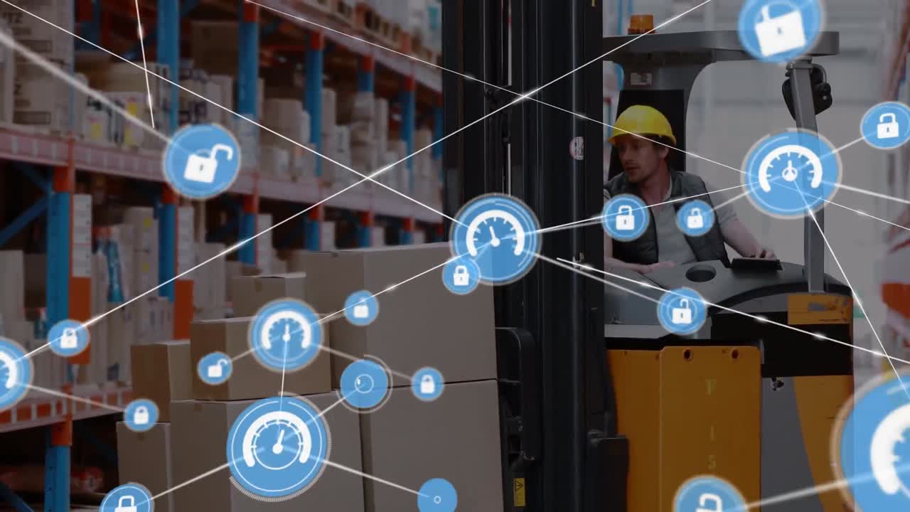 animación de la red de conexiones sobre el hombre caucásico en el almacén