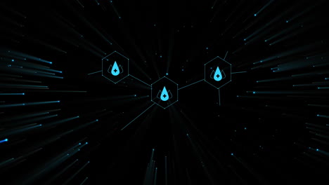animación de iconos médicos y procesamiento de datos sobre fondo negro