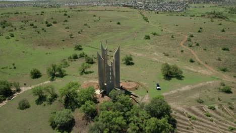 beautiful landmark in grass field, second voortrekker monument, winburg, aerial