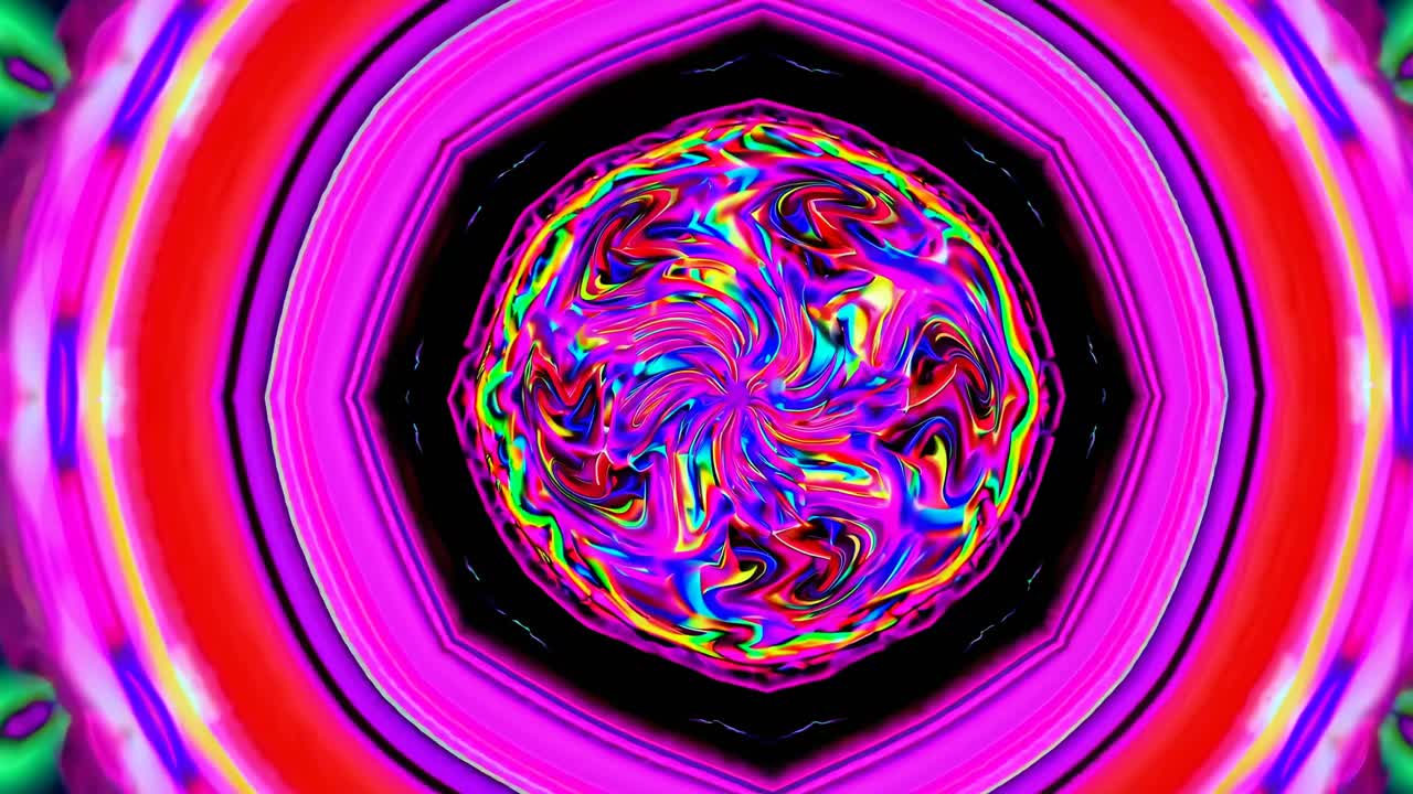 Psychedelic swirl of vibrant colors in a top-down angle, creating a hypnotic, abstract effect