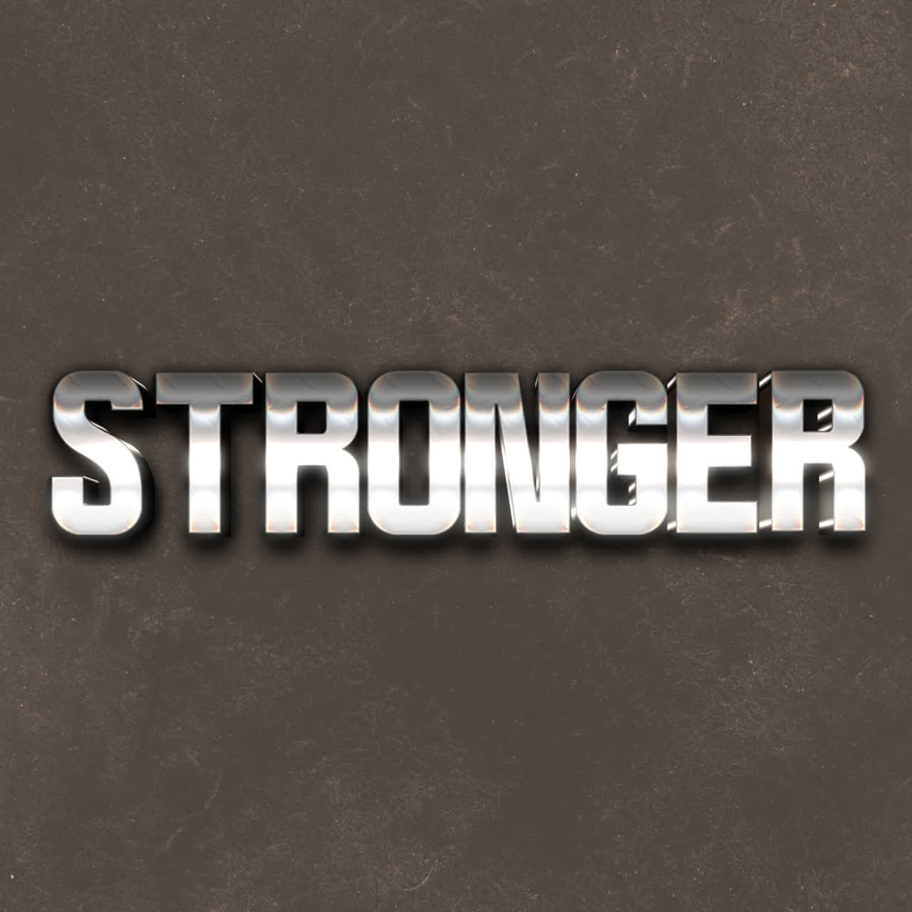 The word "STRONGER" in a stylized, metallic font.