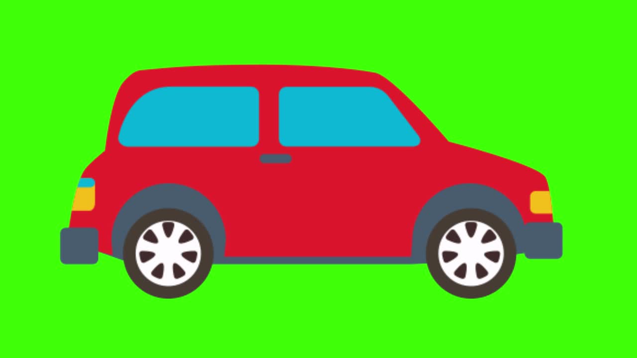Animazione semplice e colorata di un'auto rossa d'epoca con apertura anteriore isolata su schermo verde in 4K.