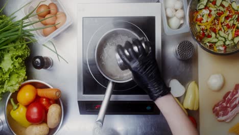 cooking rice in kitchen