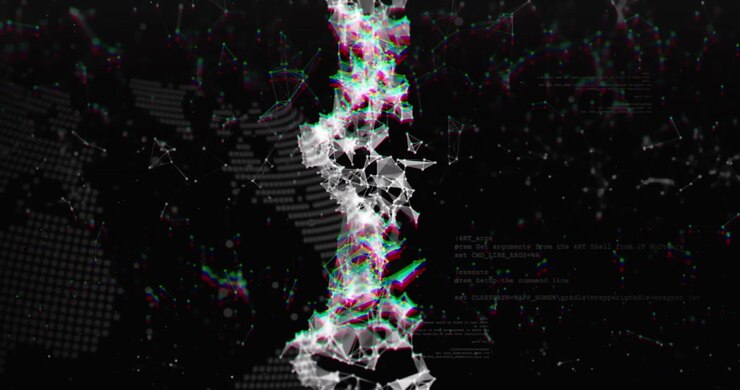 Animazione di DNA, grafici e mappa del mondo su sfondo nero