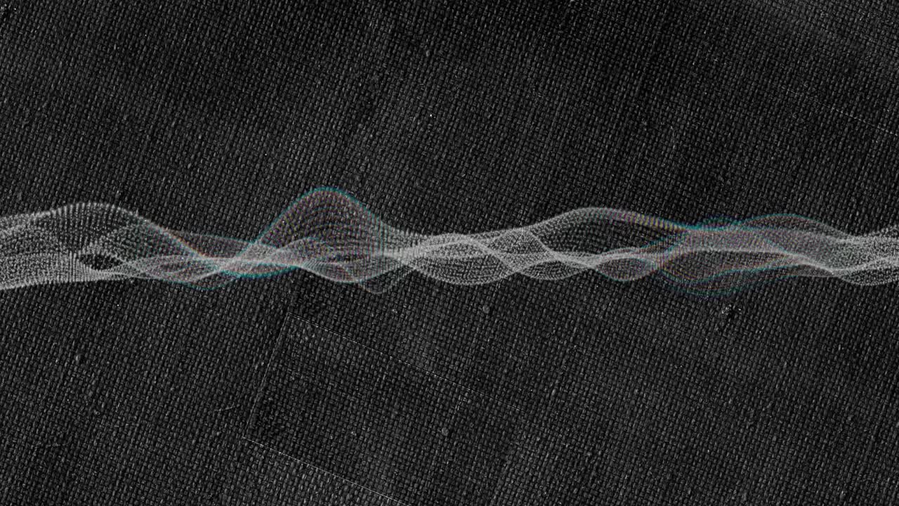 On start layered wave starting ribbon swelling crossing sliding visualizing signal on dark fabric