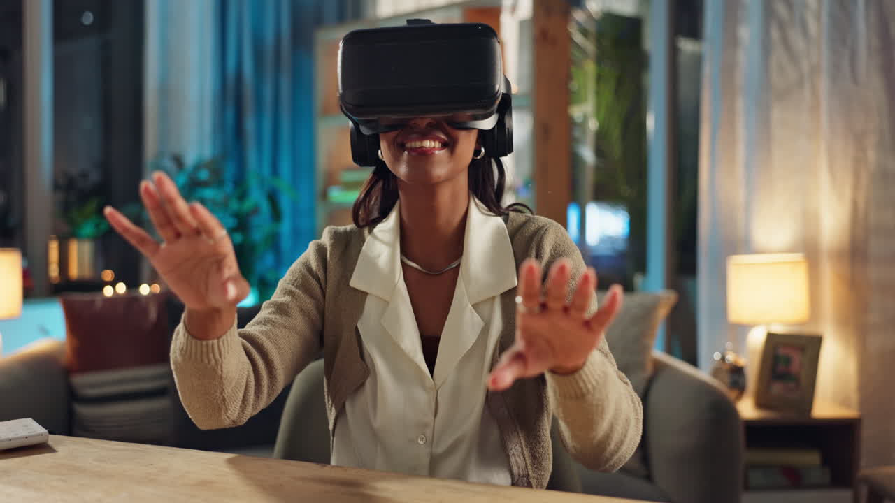 Woman experiencing virtual reality with VR headset