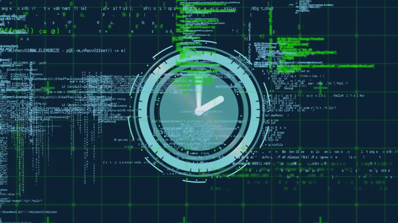 Animation of data processing and clock moving fast over gird