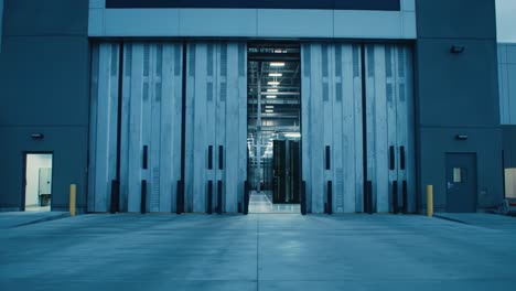 large industrial facility with open doors