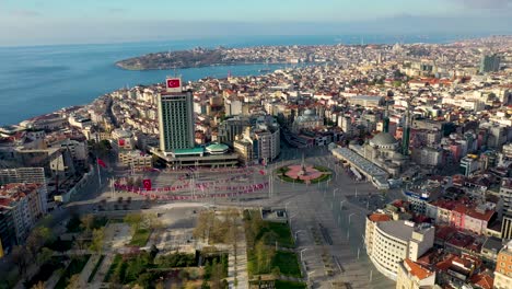 taksim square aerial view with drone, no people, covid-19 pandemic curfew istiklal street.