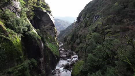 Fly-Above-Beautiful-Nature-Landscape-from-Faião-Gerês-Portugal