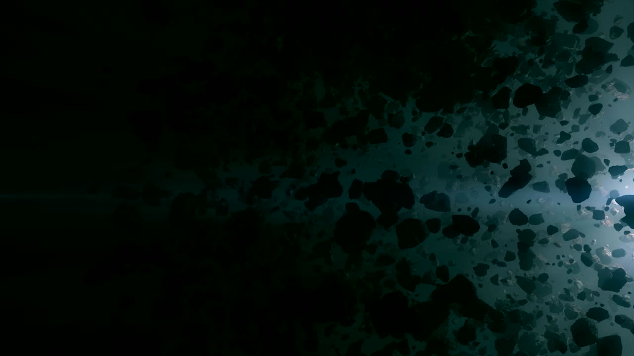 кинематографический полет в глубокое космическое поле астероидов.