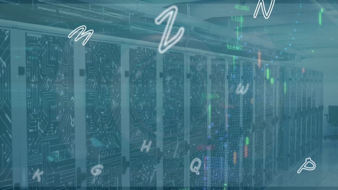 Animation of letters and data processing over computer servers