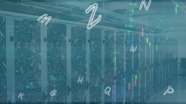 Animation of letters and data processing over computer servers