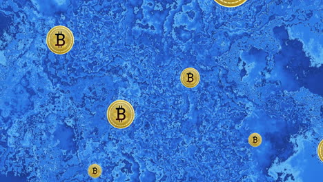 monedas de bitcoin flotando sobre azul animación de fondo abstracto