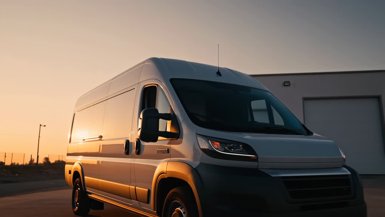 White Cargo Van Parked at Sunset