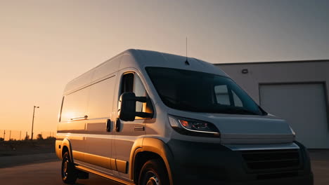 white cargo van parked at sunset
