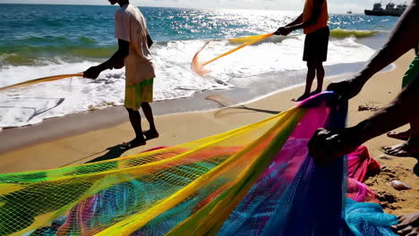 colorful fishing nets on the beach