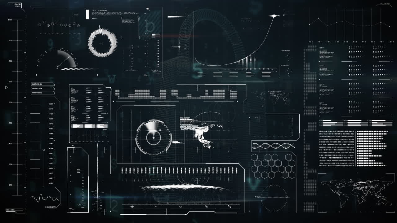 Animation of cyber attack warning and data processing and scanning on screen