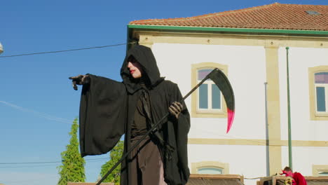 grim reaper walking down the street