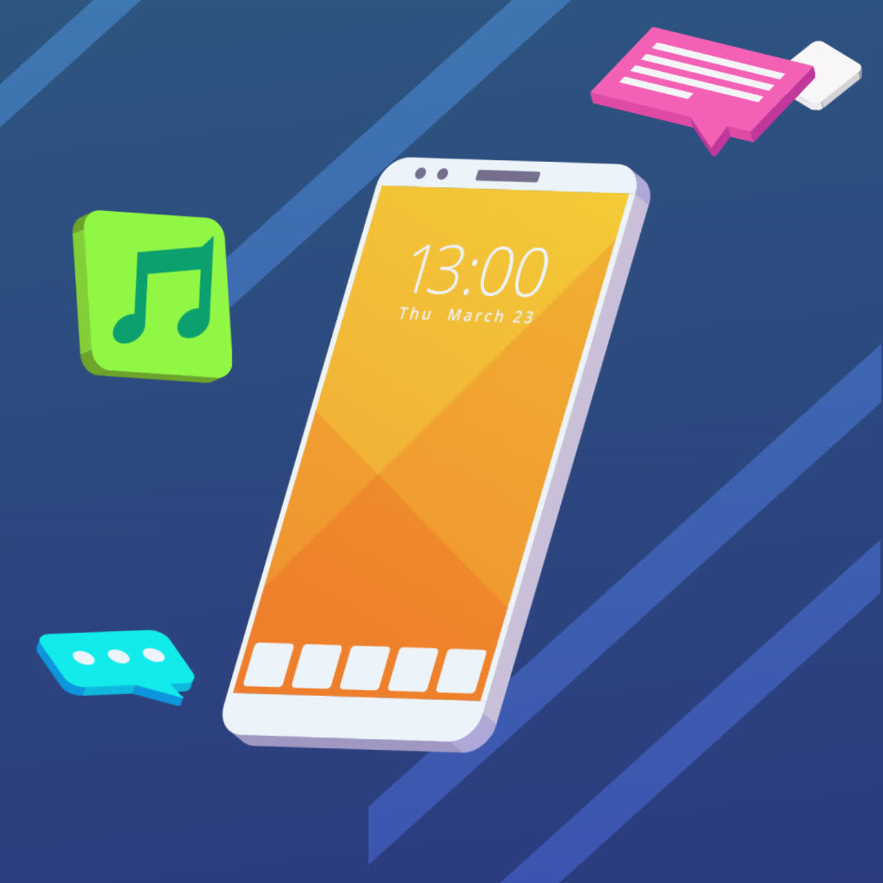 Smartphone illustration with music and chat icons